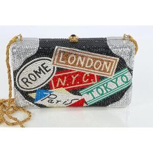 Katherine Baumann Travel World Globe Crystal Minaudiere Clutch Bag Evening Art